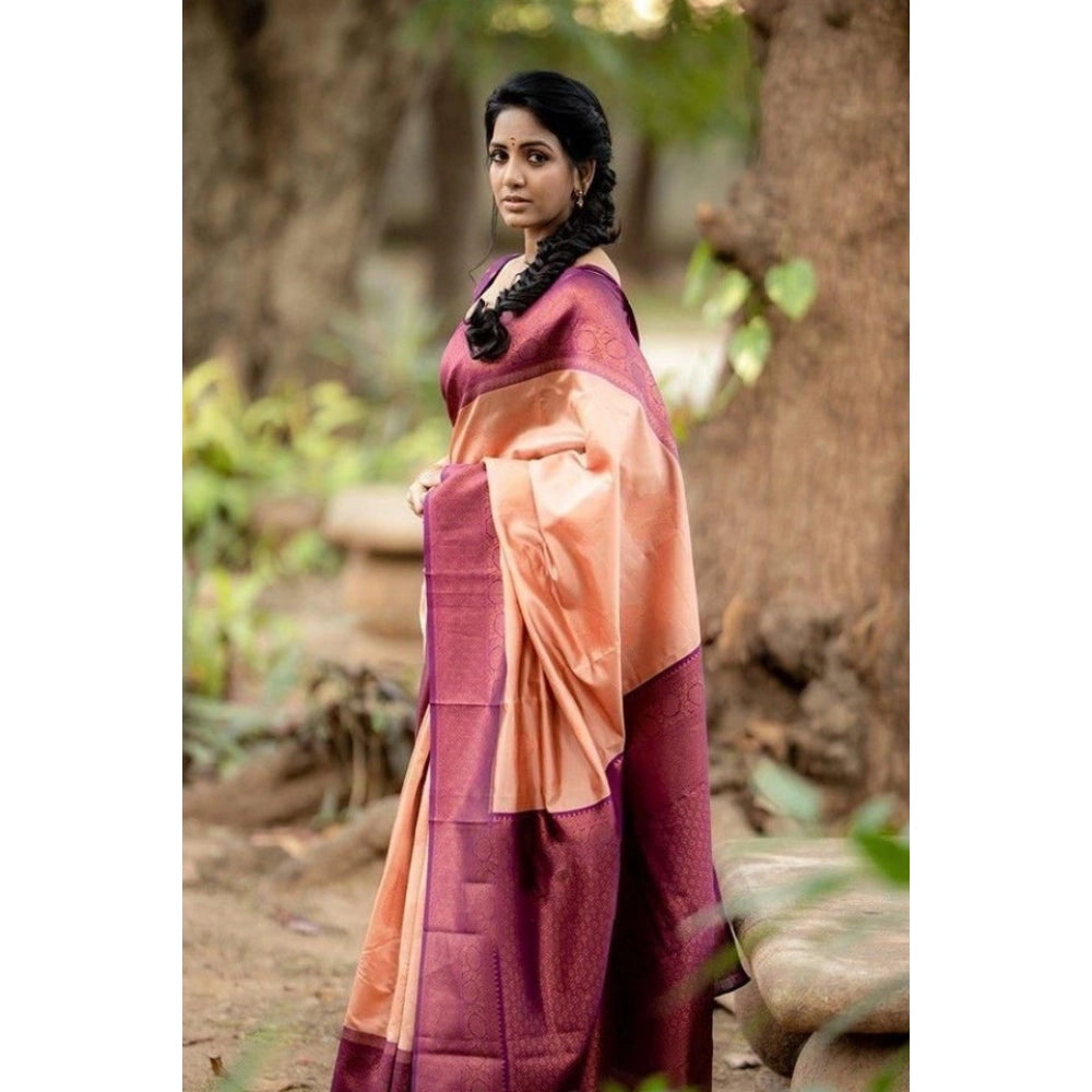 Vaystra Litchi silk Printed Saree With Unstitched Blouse – Beige