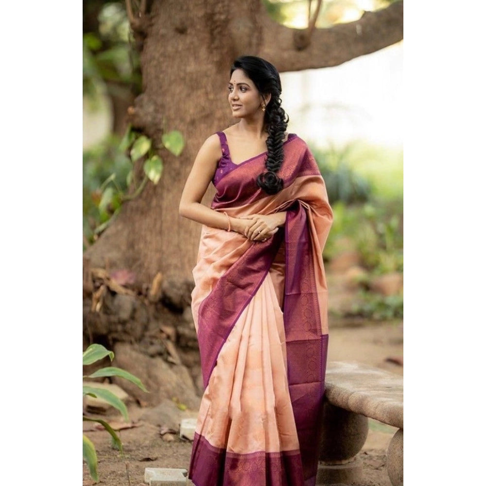Vaystra Litchi silk Printed Saree With Unstitched Blouse – Beige