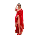 Vaystra Litchi silk Printed Saree With Unstitched Blouse – Red