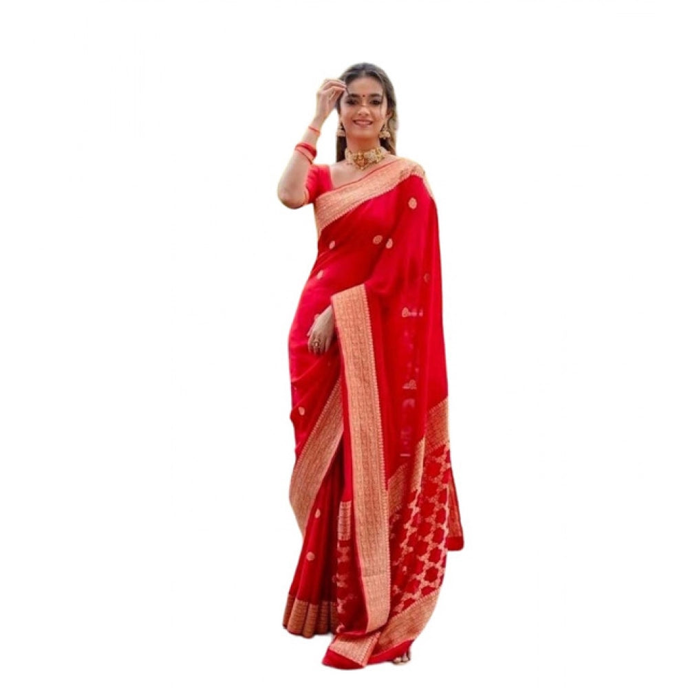 Vaystra Litchi silk Printed Saree With Unstitched Blouse – Red