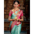 Vaystra Litchi silk Printed Saree With Unstitched Blouse – Turquise Blue