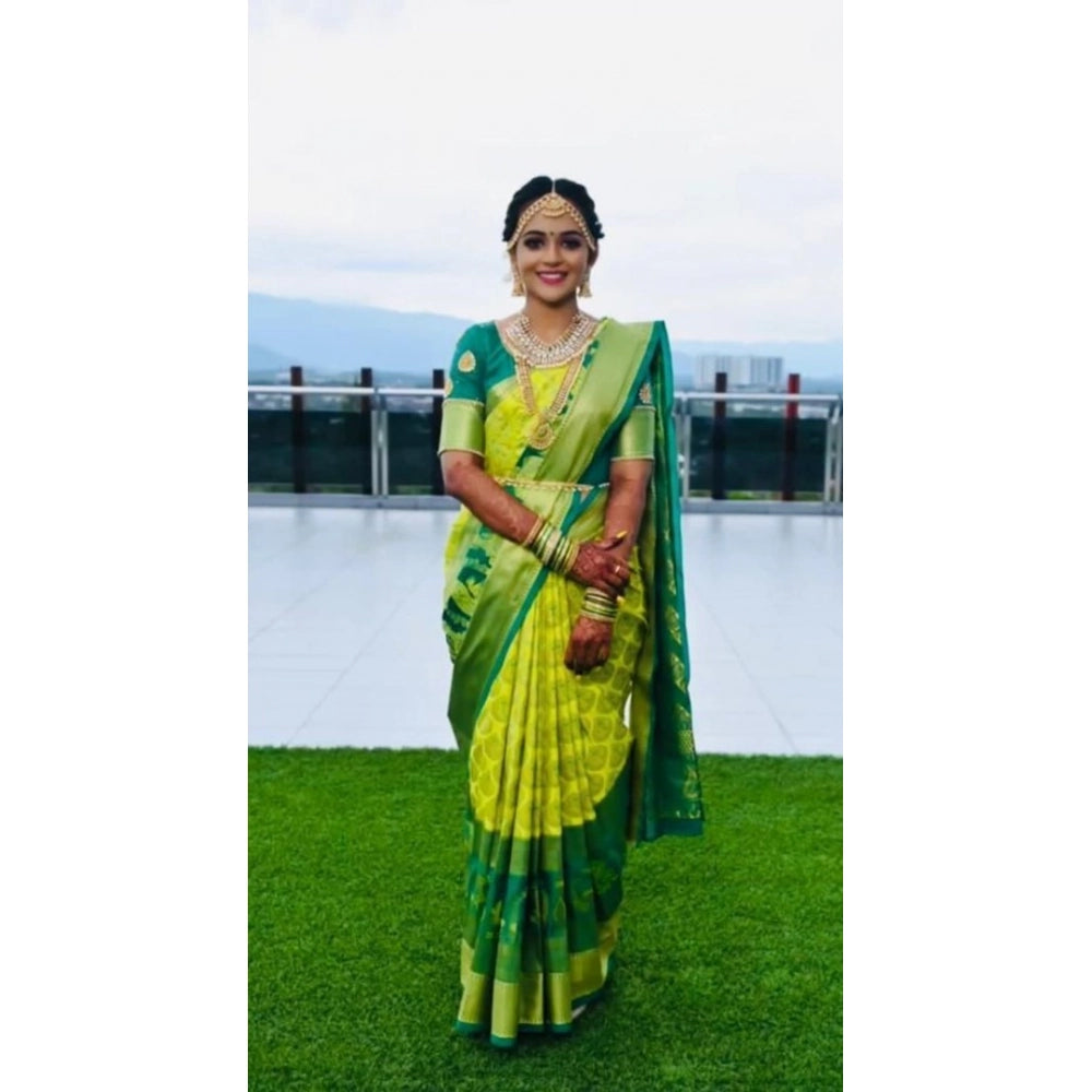 Vaystra Litchi silk Printed Saree With Unstitched Blouse – Light Green