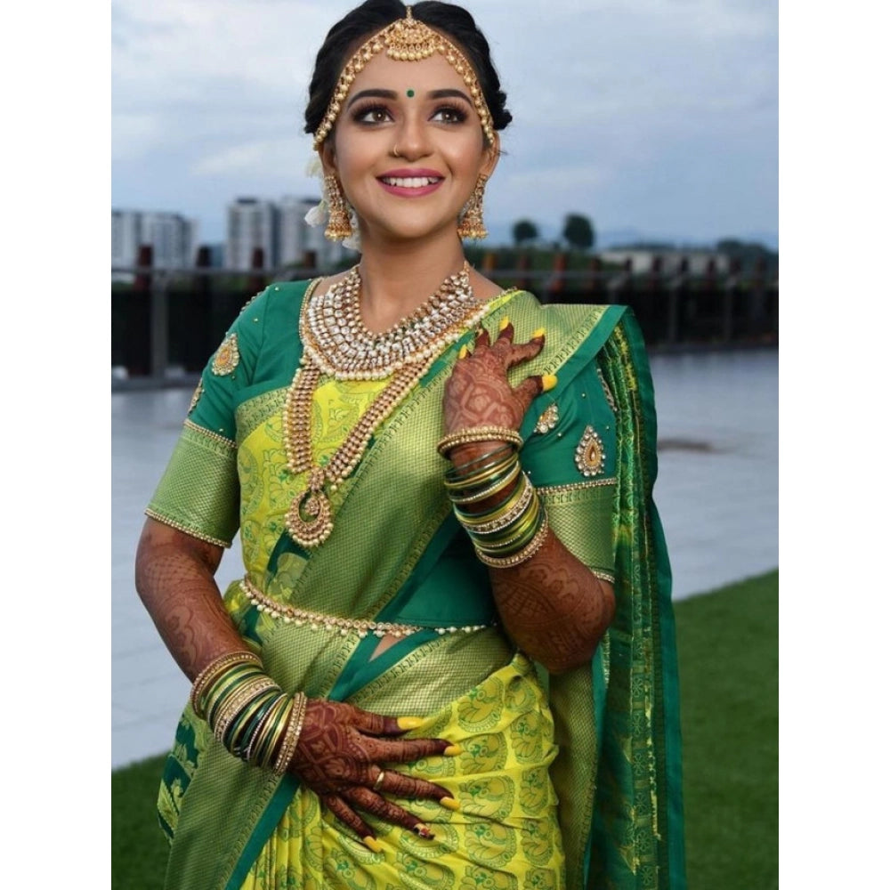 Vaystra Litchi silk Printed Saree With Unstitched Blouse – Light Green