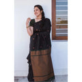 Vaystra Litchi silk Printed Saree With Unstitched Blouse – Black