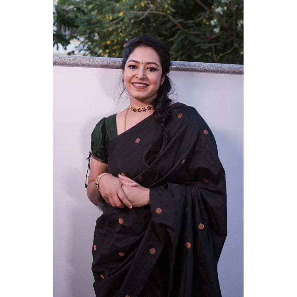 Vaystra Litchi silk Printed Saree With Unstitched Blouse – Black