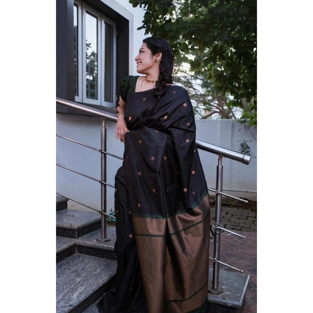 Vaystra Litchi silk Printed Saree With Unstitched Blouse – Black