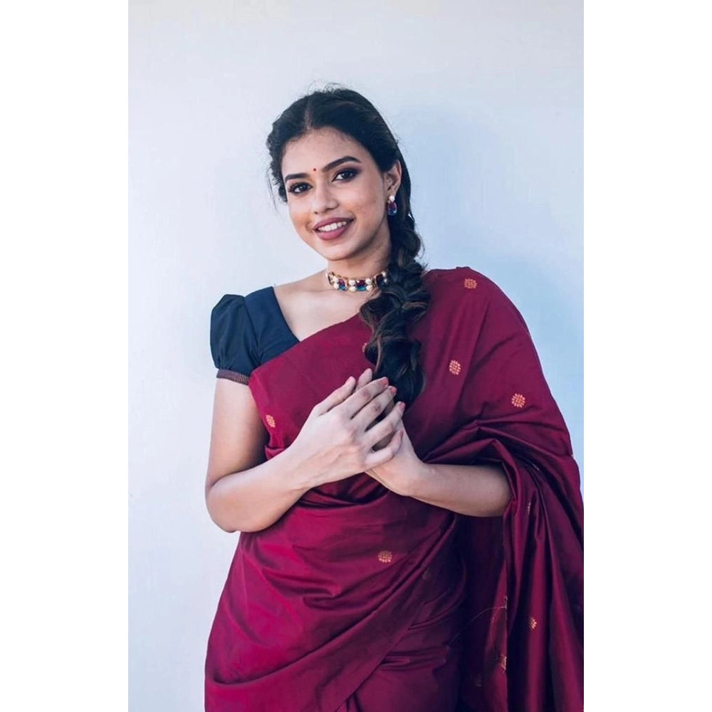 Vaystra Litchi silk Printed Saree With Unstitched Blouse – Red