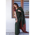 Vaystra Litchi silk Printed Saree With Unstitched Blouse – Dark Green
