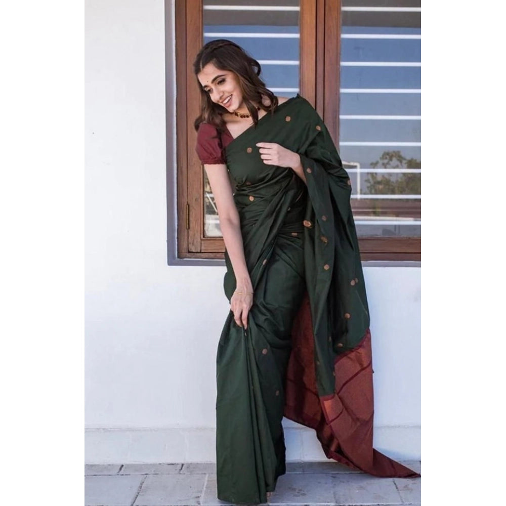 Vaystra Litchi silk Printed Saree With Unstitched Blouse – Dark Green