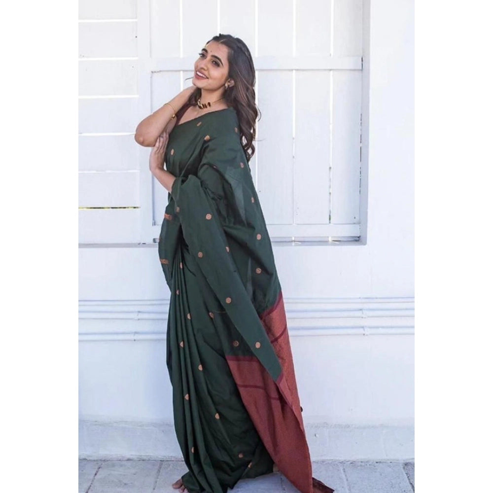Vaystra Litchi silk Printed Saree With Unstitched Blouse – Dark Green