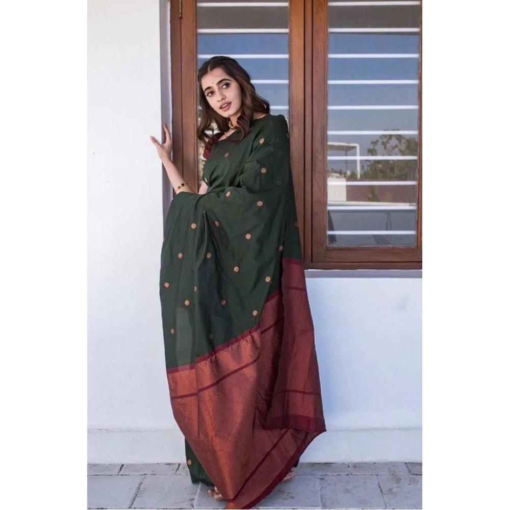 Vaystra Litchi silk Printed Saree With Unstitched Blouse – Dark Green
