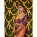 Vaystra Litchi silk Printed Saree With Unstitched Blouse – Orange