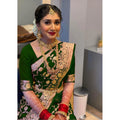 Vaystra Litchi silk Printed Saree With Unstitched Blouse – Green