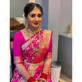 Vaystra Litchi silk Printed Saree With Unstitched Blouse – Pink