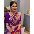 Vaystra Litchi silk Printed Saree With Unstitched Blouse – Purple