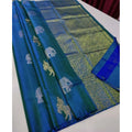 Vaystra Litchi silk Printed Saree With Unstitched Blouse – Turquise Blue