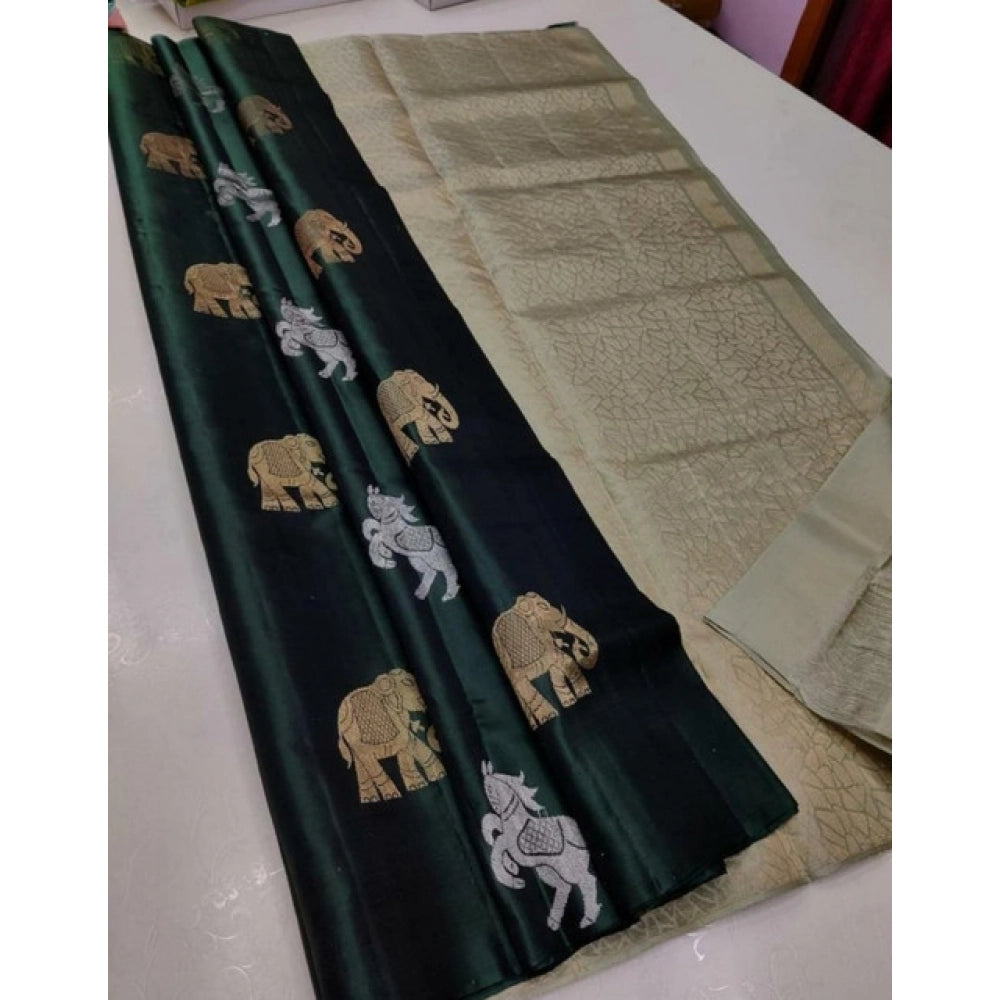 Vaystra Litchi silk Printed Saree With Unstitched Blouse – Green