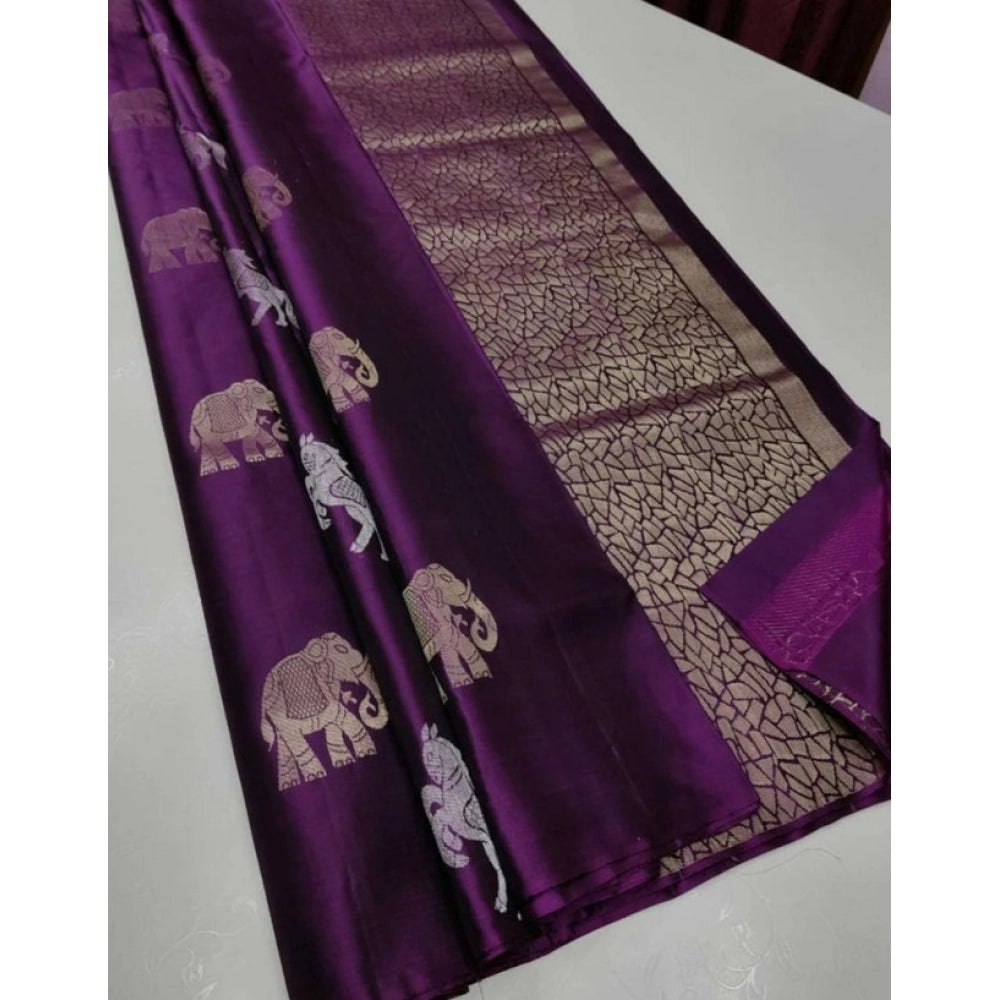 Vaystra Litchi silk Printed Saree With Unstitched Blouse – Magenta and pink
