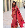 Vaystra Litchi silk Printed Saree With Unstitched Blouse – Red