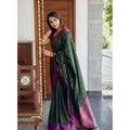 Vaystra Litchi silk Printed Saree With Unstitched Blouse – Dark Green
