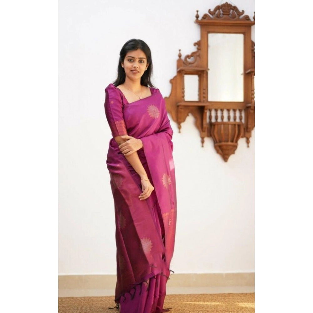 Vaystra Litchi silk Printed Saree With Unstitched Blouse – Dark Pink
