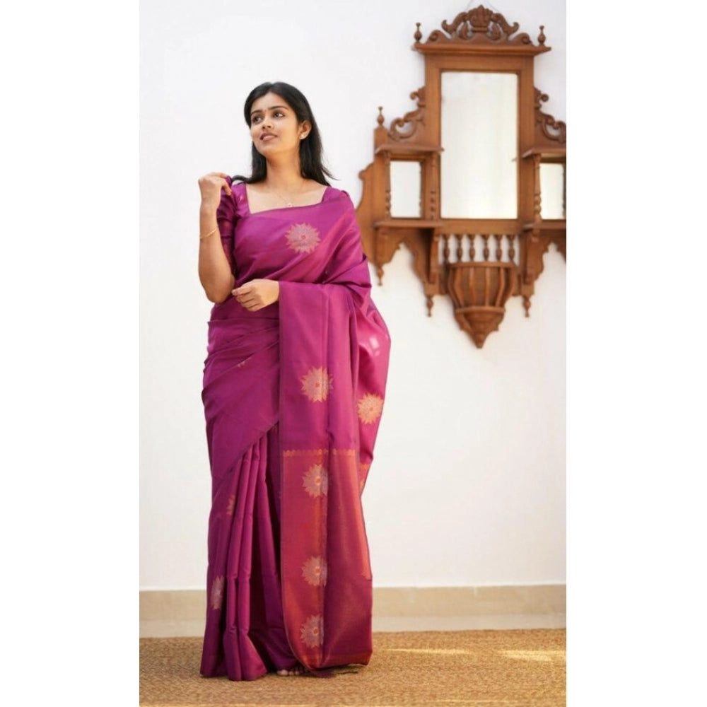 Vaystra Litchi silk Printed Saree With Unstitched Blouse – Dark Pink