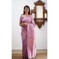 Vaystra Litchi silk Printed Saree With Unstitched Blouse – Light Pink