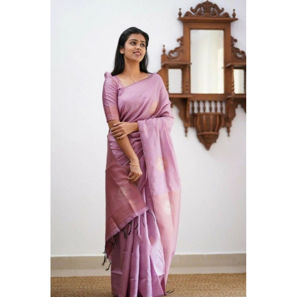 Vaystra Litchi silk Printed Saree With Unstitched Blouse – Light Pink