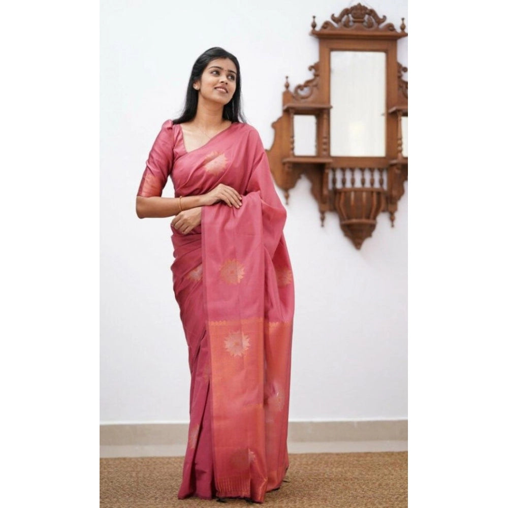 Vaystra Litchi silk Printed Saree With Unstitched Blouse – Peach