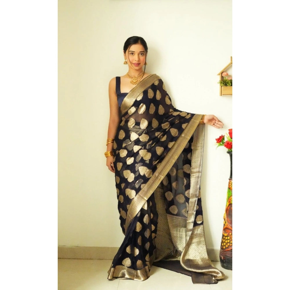 Vaystra Litchi silk Printed Saree With Unstitched Blouse – Black