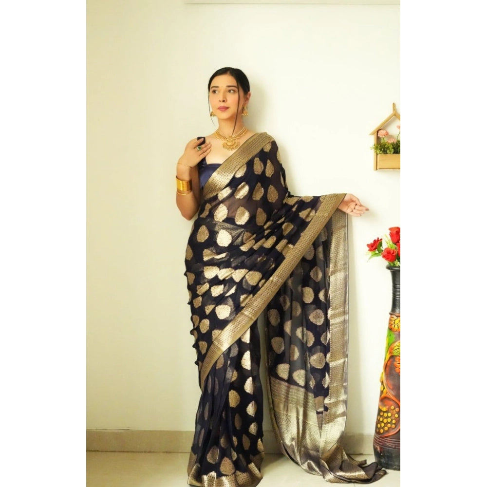 Vaystra Litchi silk Printed Saree With Unstitched Blouse – Black