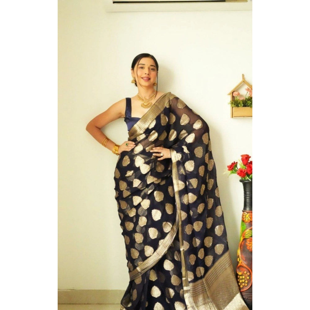 Vaystra Litchi silk Printed Saree With Unstitched Blouse – Black