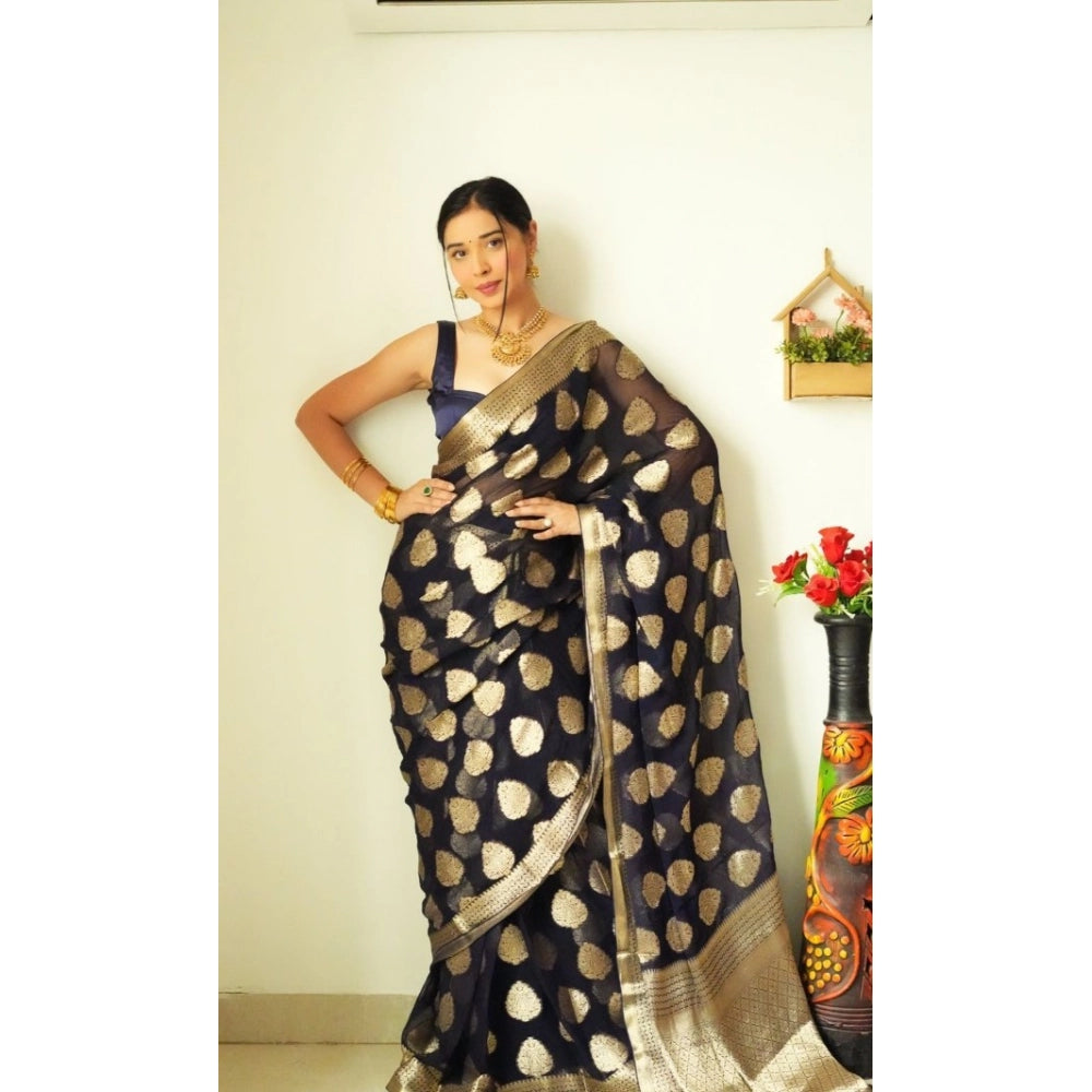 Vaystra Litchi silk Printed Saree With Unstitched Blouse – Black