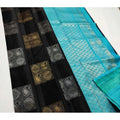 Vaystra Litchi silk Printed Saree With Unstitched Blouse – Black and Blue