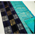 Vaystra Litchi silk Printed Saree With Unstitched Blouse – Navy Blue And Turquise Blue