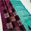 Vaystra Litchi silk Printed Saree With Unstitched Blouse – Maroon And Turquise Green