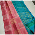 Vaystra Litchi silk Printed Saree With Unstitched Blouse – Peach And Turquise Green