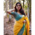 Vaystra Litchi silk Printed Saree With Unstitched Blouse – Yellow