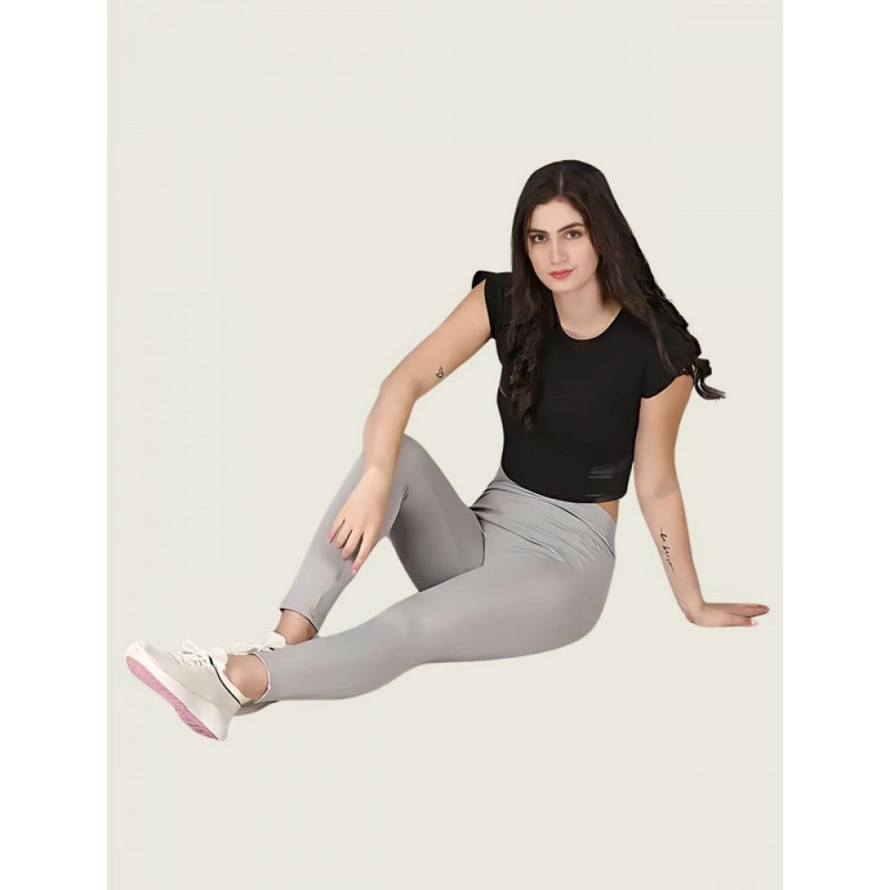 Vaystra Polyester Solid Ankle length High Waisted Tights – Grey
