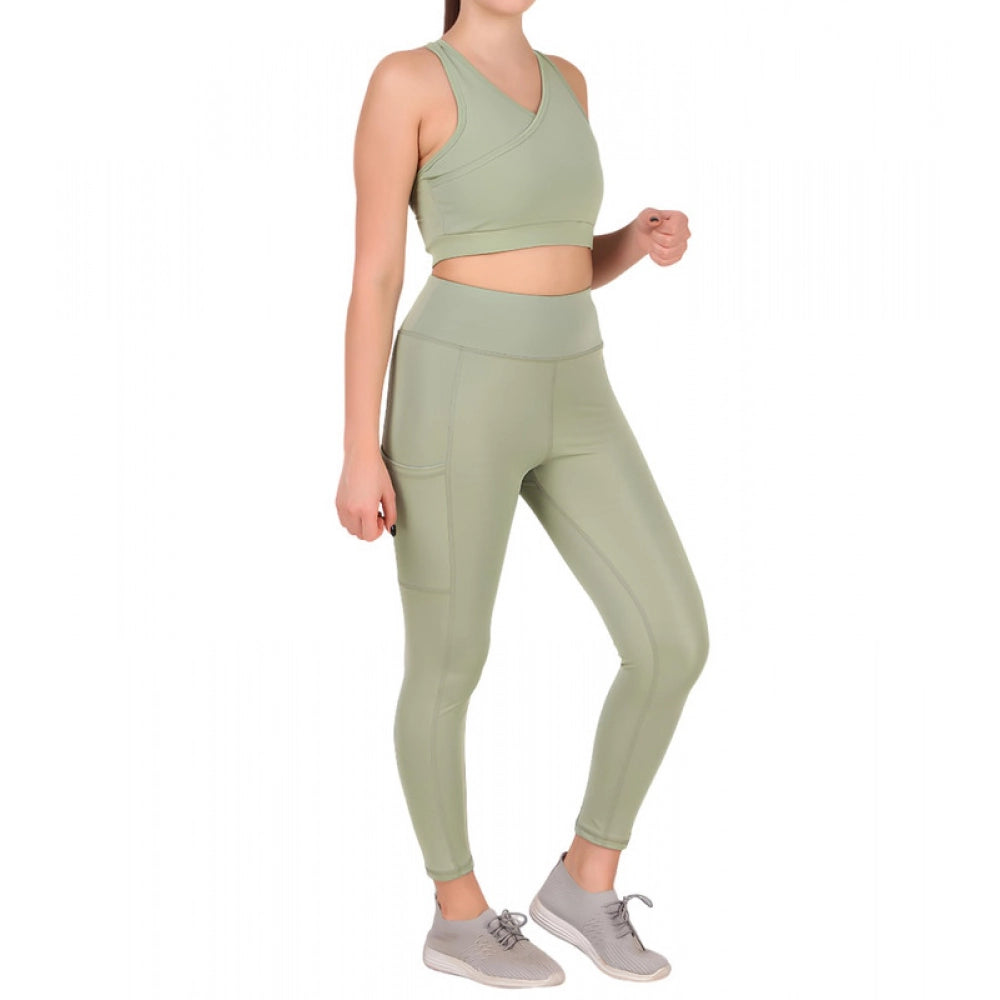 Vaystra Polyester Solid Ankle length High Waisted Tights – Sea Green