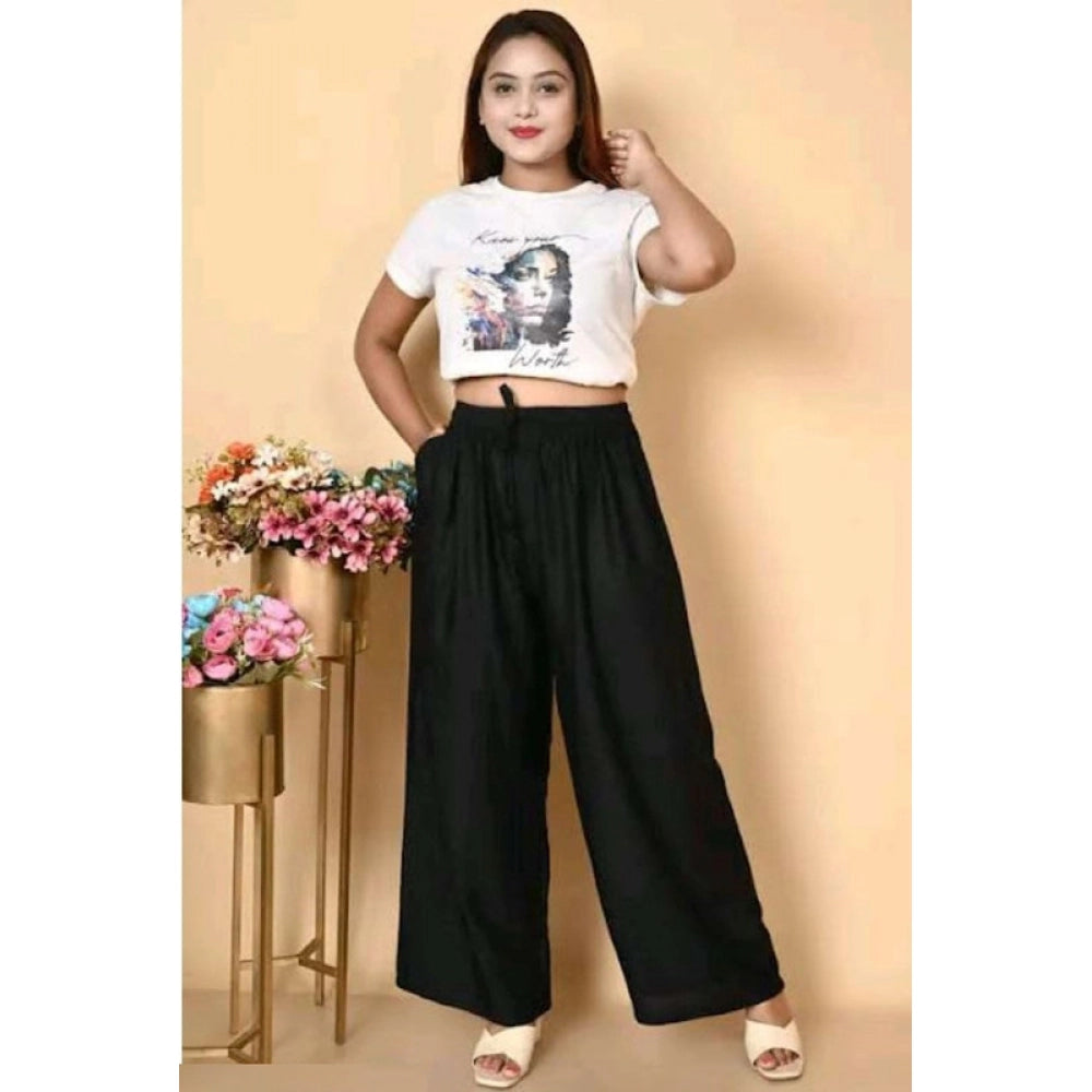 Vaystra Casual Rayon Solid Ankle Length Palazzo – Black