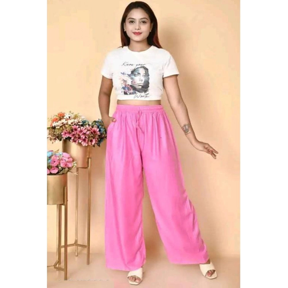 Vaystra Casual Rayon Solid Ankle Length Palazzo – Pink