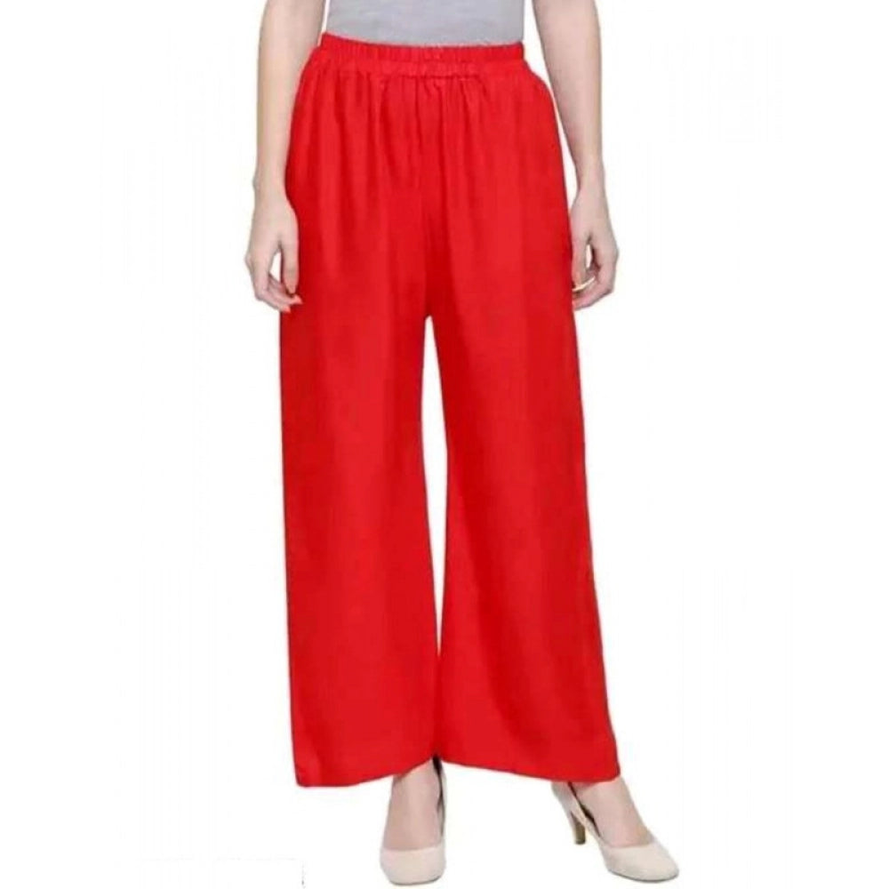 Vaystra Casual Rayon Solid Ankle Length Palazzo – Red