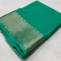 Vaystra Crepe Chit Pallu Solid Saree With Unstitched Blouse 5.5Mtr – Turquoise Green