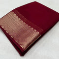 Vaystra Crepe Chit Pallu Solid Saree With Unstitched Blouse 5.5Mtr – Maroon