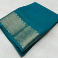 Vaystra Crepe Chit Pallu Solid Saree With Unstitched Blouse 5.5Mtr – Sky Blue