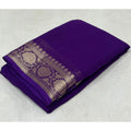 Vaystra Crepe Chit Pallu Solid Saree With Unstitched Blouse 5.5Mtr – Dark Purple