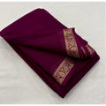 Vaystra Crepe Chit Pallu Solid Saree With Unstitched Blouse 5.5Mtr – Wine