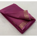 Vaystra Crepe Chit Pallu Solid Saree With Unstitched Blouse 5.5Mtr – Light Pink