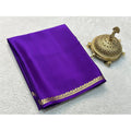 Vaystra Crepe Chit Pallu Solid Saree With Unstitched Blouse 5.5Mtr – Purple